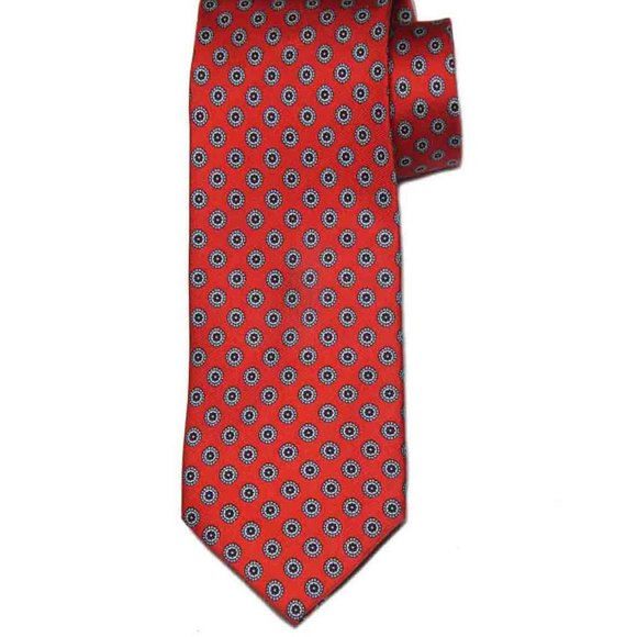 Jos A Bank Red Silk Foulard Tie Geometric Floral Pattern Men's Long - Picture 1 of 1